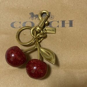 COACH Gold-Tone Cherry Key Charm with Red Glitter Cherries
